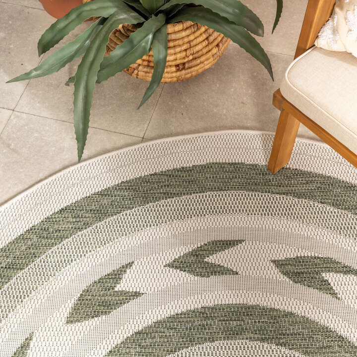 Garten Teppich Rund - Nusa Orbit Grün Creme - 1