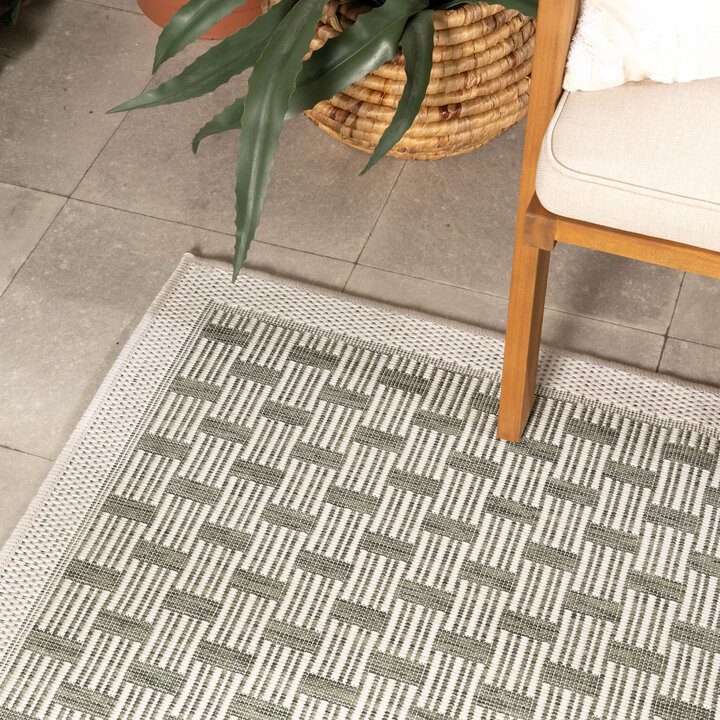 Garten Teppich - Nusa Loom Creme Grün - 1