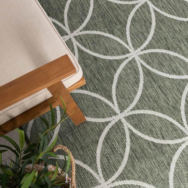 Geometrischer Outdoor Teppich - Faro Ripple Grün  Weiß - 1