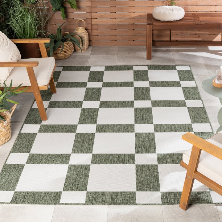 Geometrischer Outdoor Teppich - Faro Blocks Grün