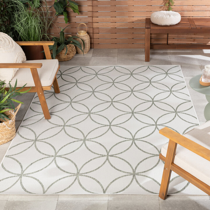 Geometrischen Outdoor Teppich - Faro Ripple Weiß Grün