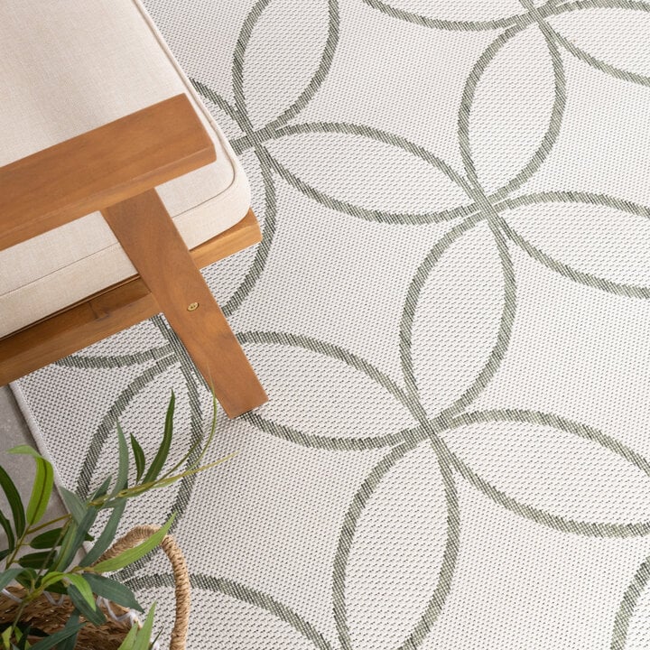 Geometrischen Outdoor Teppich - Faro Ripple Weiß Grün - 1