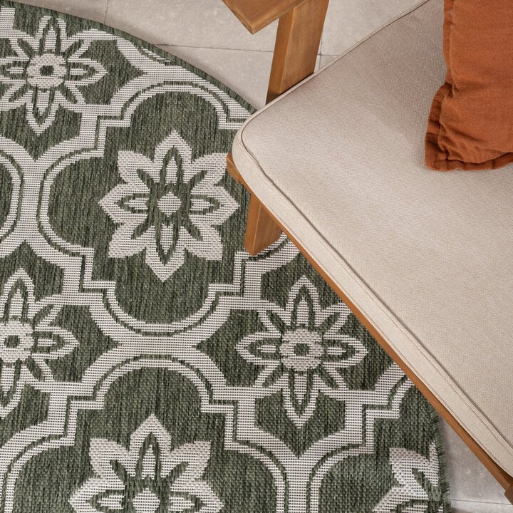 In- & Outdoor Teppich Rund - Rio Flower Grün - 1