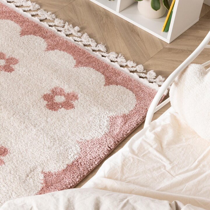Waschbarer Kinderteppich - Moos Flower Rosa - 1