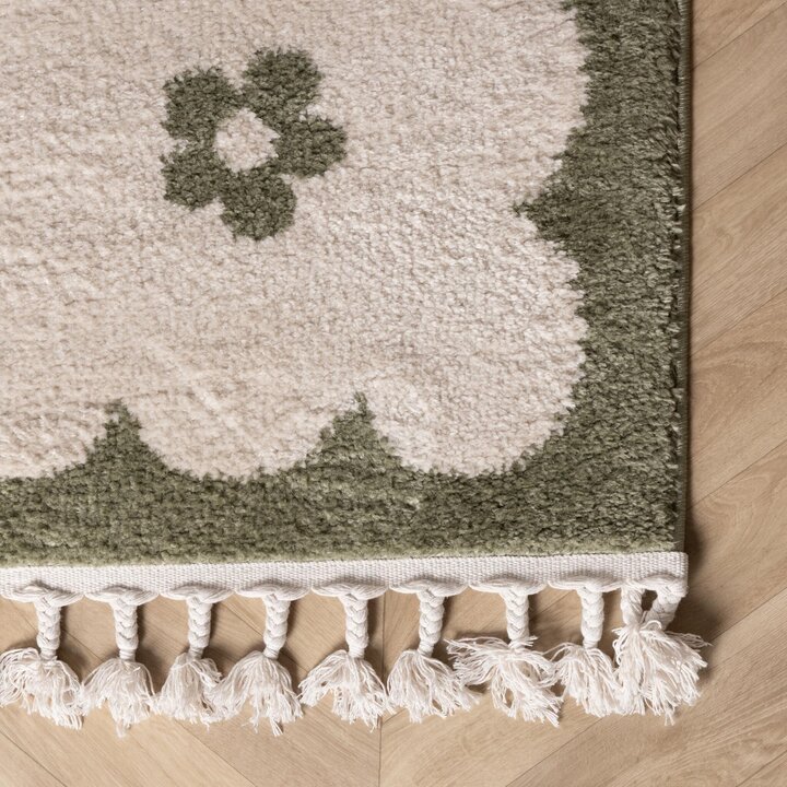 Waschbarer Kinderteppich - Moos Flower Grün - 3