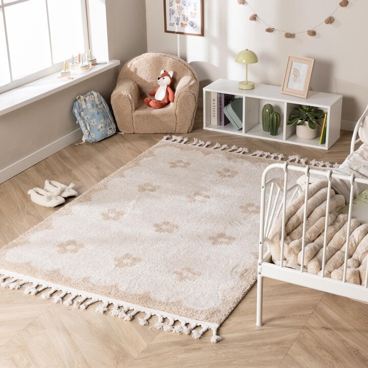 Waschbarer Kinderteppich - Moos Flower Creme