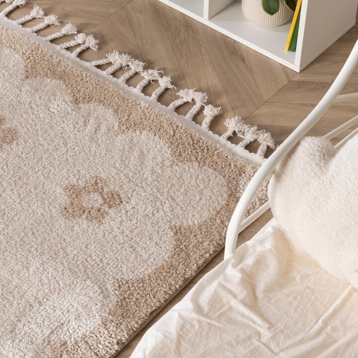 Waschbarer Kinderteppich - Moos Flower Creme - 1