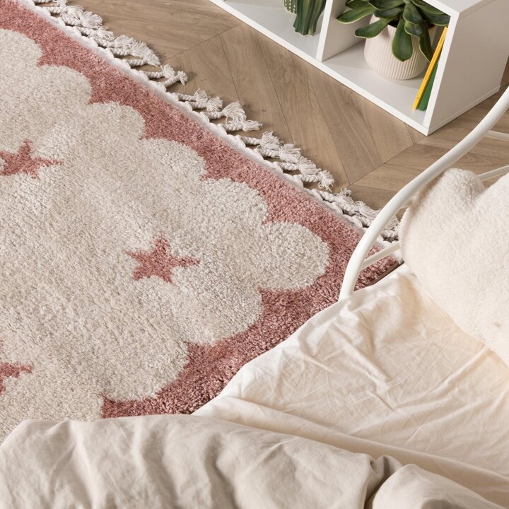 Waschbarer Kinderteppich - Moos Star Rosa - 2