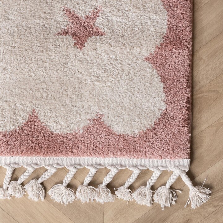 Waschbarer Kinderteppich - Moos Star Rosa - 4