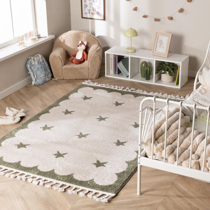 Waschbarer Kinderteppich - Moos Star Grün