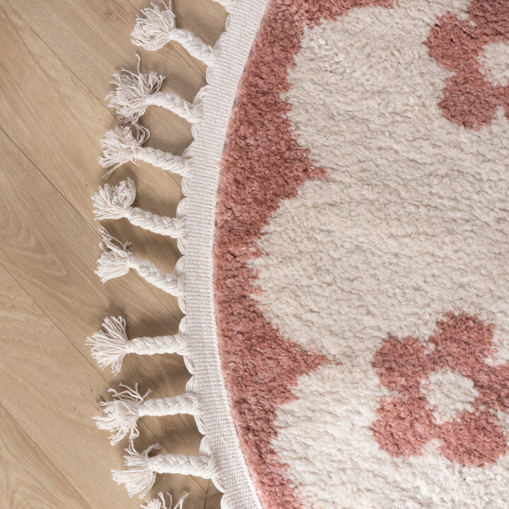 Waschbarer Kinderteppich Rund - Moos Flower Rosa - 4