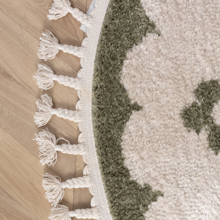 Waschbarer Kinderteppich Rund - Moos Flower Grün - 4
