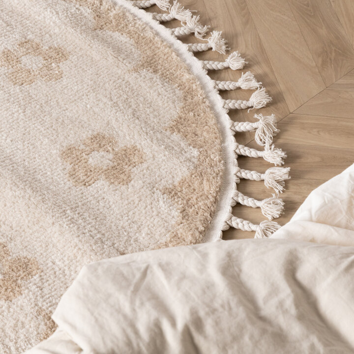 Waschbarer Kinderteppich Rund - Moos Flower Creme - 2