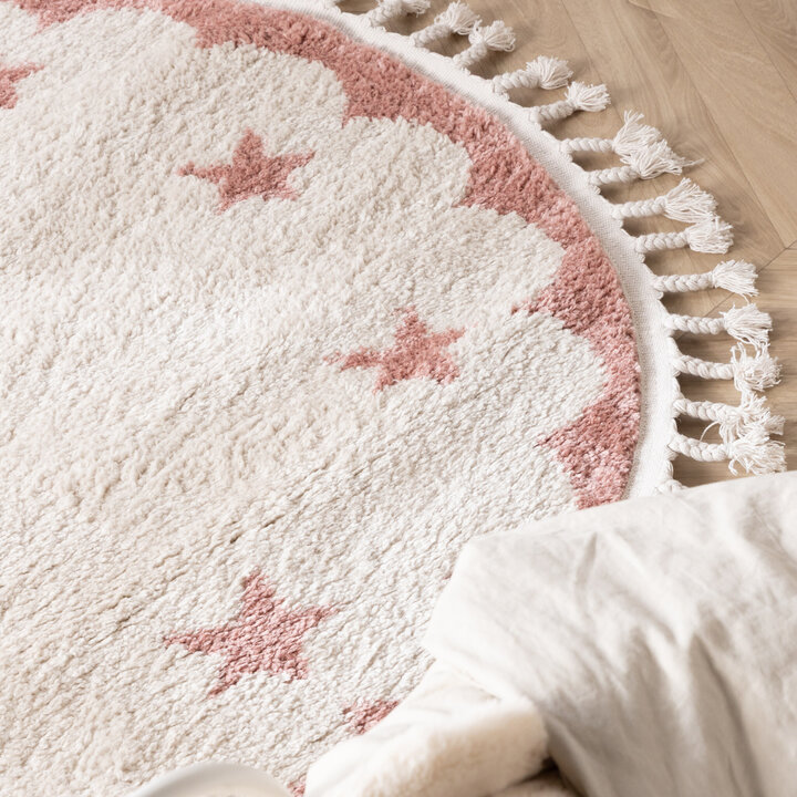 Waschbarer Kinderteppich Rund - Moos Star Rosa - 2