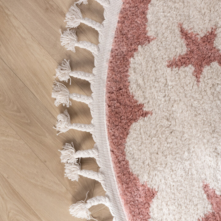 Waschbarer Kinderteppich Rund - Moos Star Rosa - 4