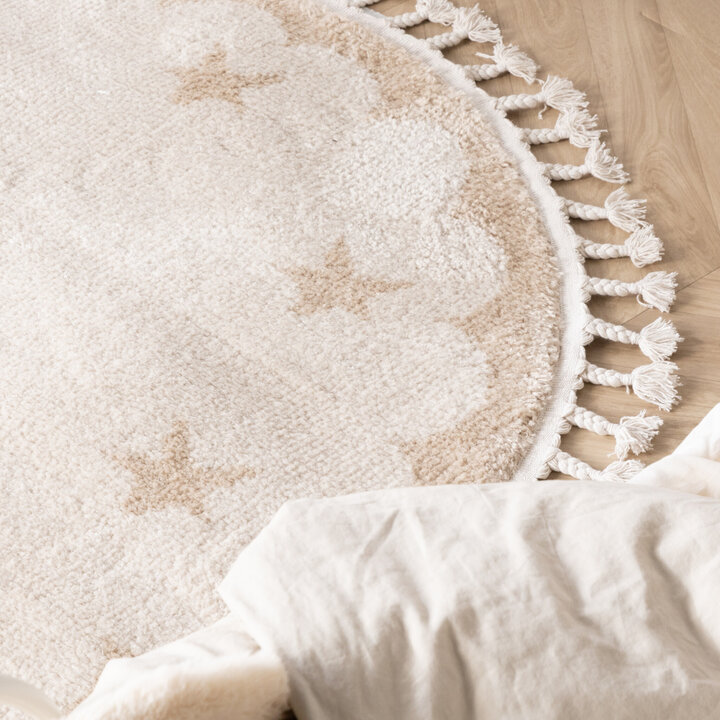 Waschbarer Kinderteppich Rund - Moos Star Creme - 2