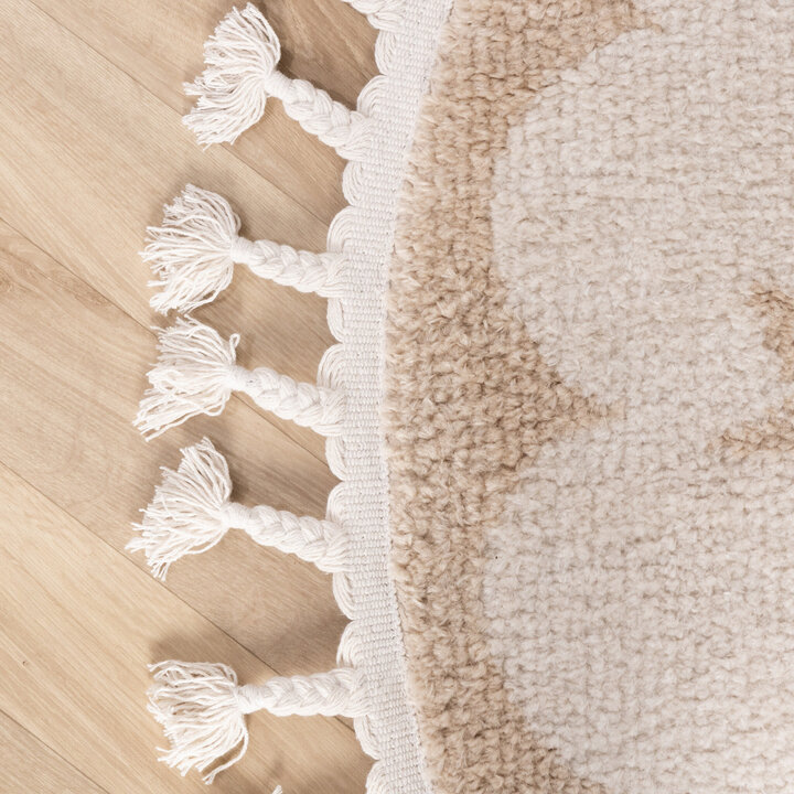 Waschbarer Kinderteppich Rund - Moos Star Creme - 4