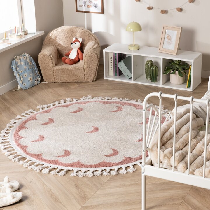 Waschbarer Kinderteppich Rund - Moos Moon Rosa