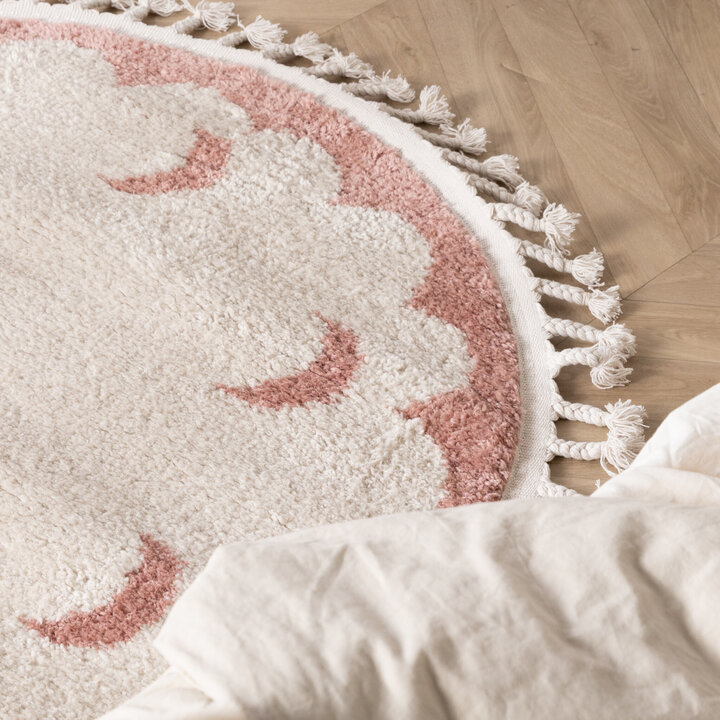 Waschbarer Kinderteppich Rund - Moos Moon Rosa - 2