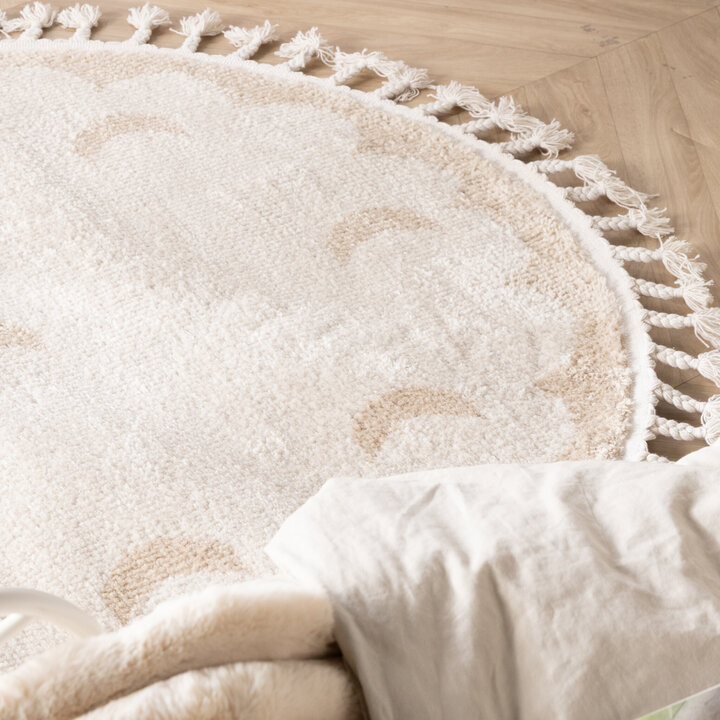 Waschbarer Kinderteppich Rund - Moos Moon Creme - 2