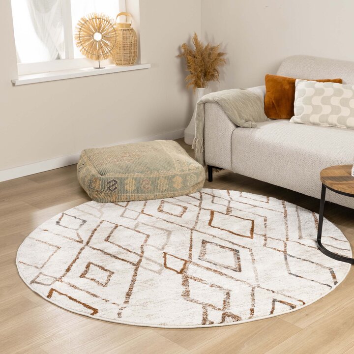 Hochflor Teppich Rund - Blend Diamond Creme Bunt