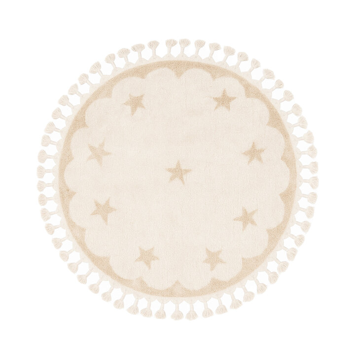 Waschbarer Kinderteppich Rund - Moos Star Creme - 1