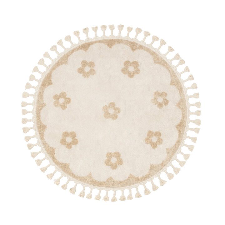 Waschbarer Kinderteppich Rund - Moos Flower Creme - 1