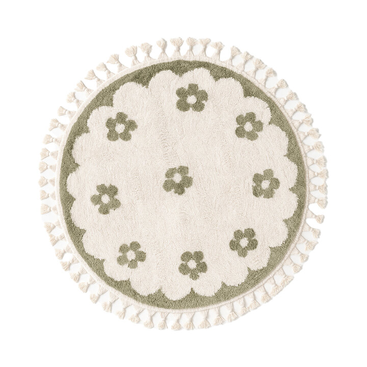 Waschbarer Kinderteppich Rund - Moos Flower Grün - 1