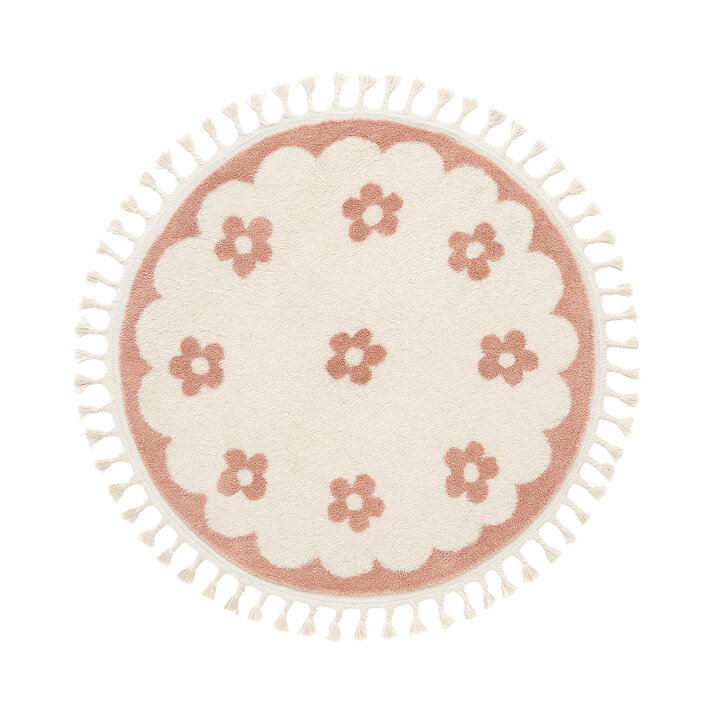 Waschbarer Kinderteppich Rund - Moos Flower Rosa - 1