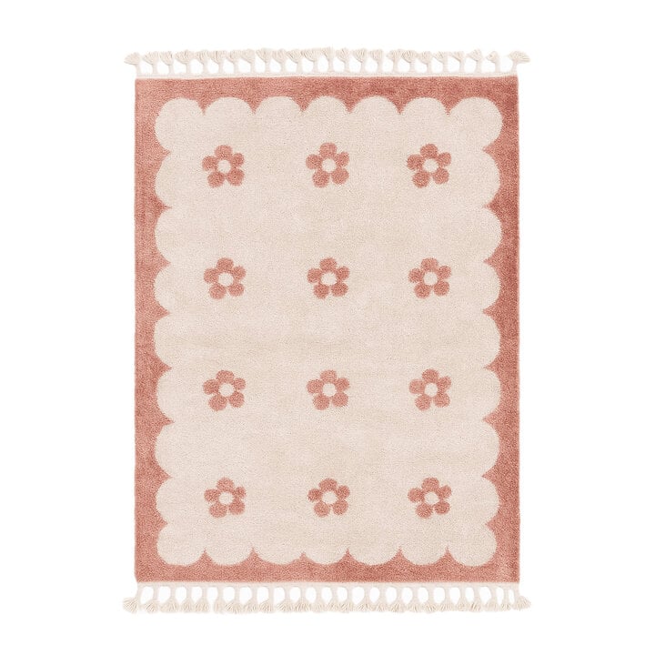 Waschbarer Kinderteppich - Moos Flower Rosa - 1