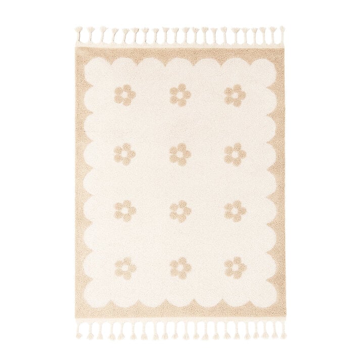 Waschbarer Kinderteppich - Moos Flower Creme - 1