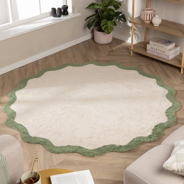 Waschbarer Teppich Rund - Hazy Grün Creme