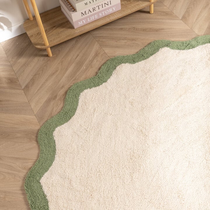 Waschbarer Teppich Rund - Hazy Grün Creme - 2