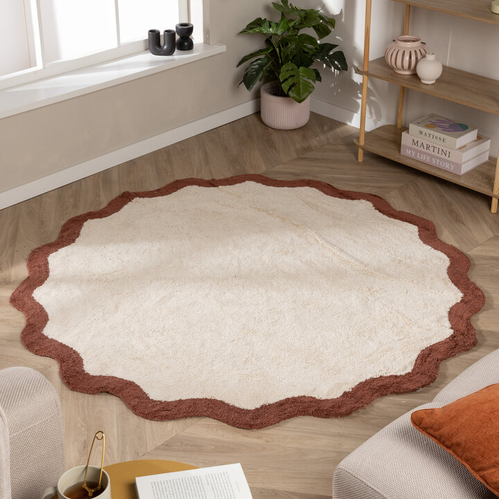 Waschbarer Teppich Rund - Hazy Braun Creme
