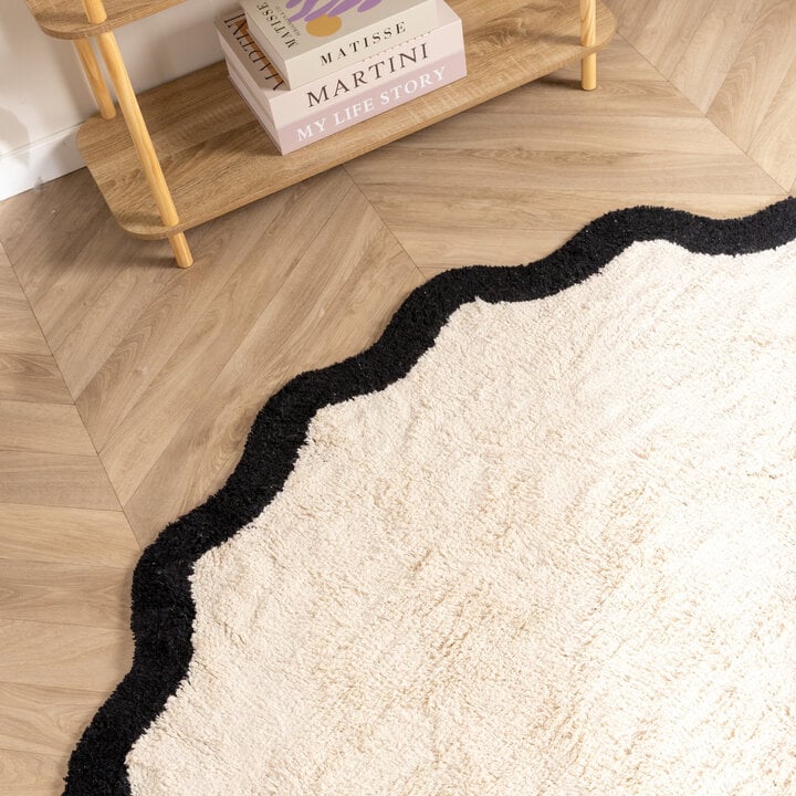 Waschbarer Teppich Rund - Hazy Schwarz Creme - 2