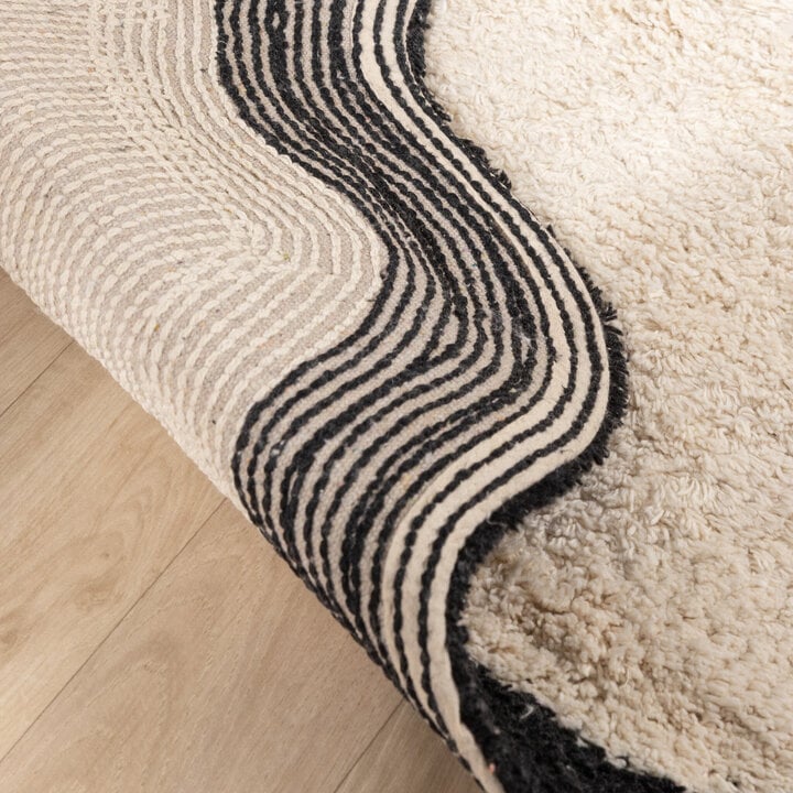 Waschbarer Teppich Rund - Hazy Schwarz Creme - 6