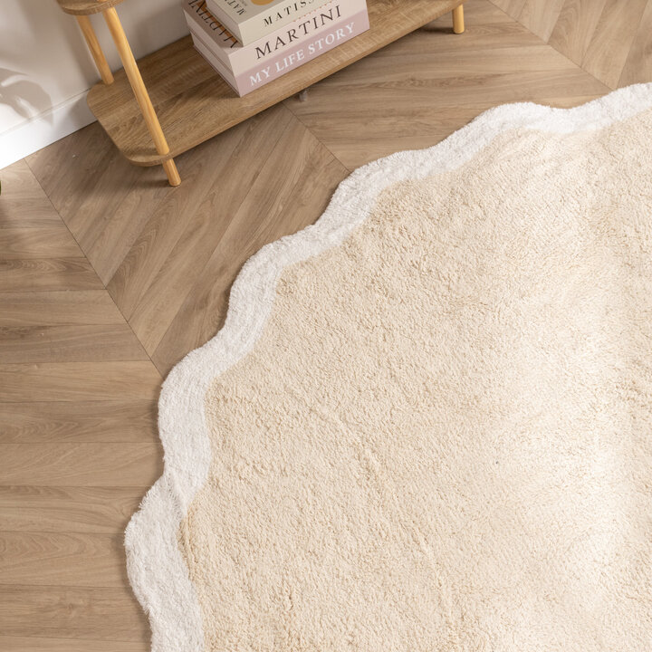 Waschbarer Teppich Rund - Hazy Weiß Creme - 2