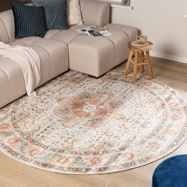 In- & Outdoor Teppich Rund - Kairo Medaillon Creme Bunt