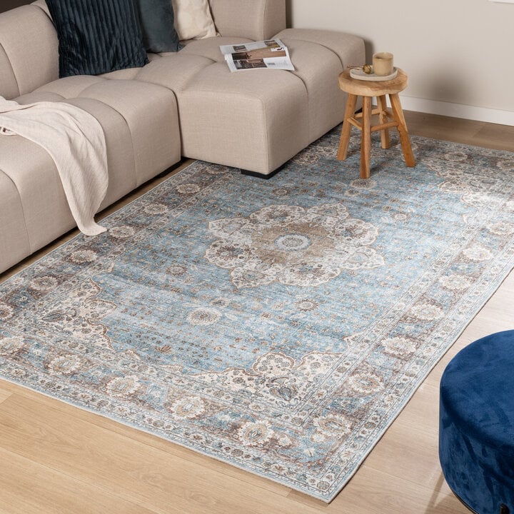 In- & Outdoor Teppich Vintage - Kairo Medaillon Hellblau Creme