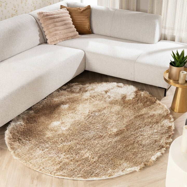 Hochflor Teppich Rund - Glorious Champagner Creme