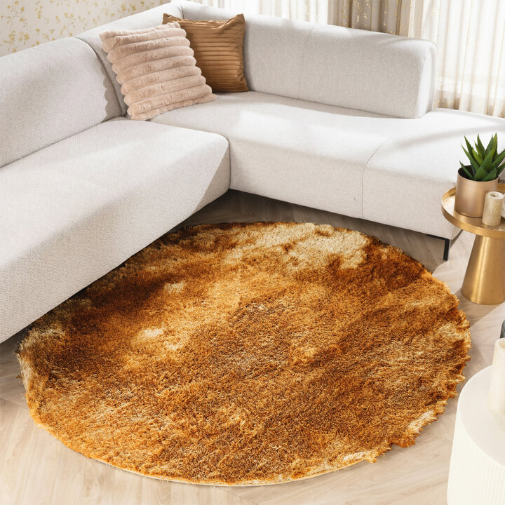 Hochflor Teppich Rund - Glorious Gold Gelb