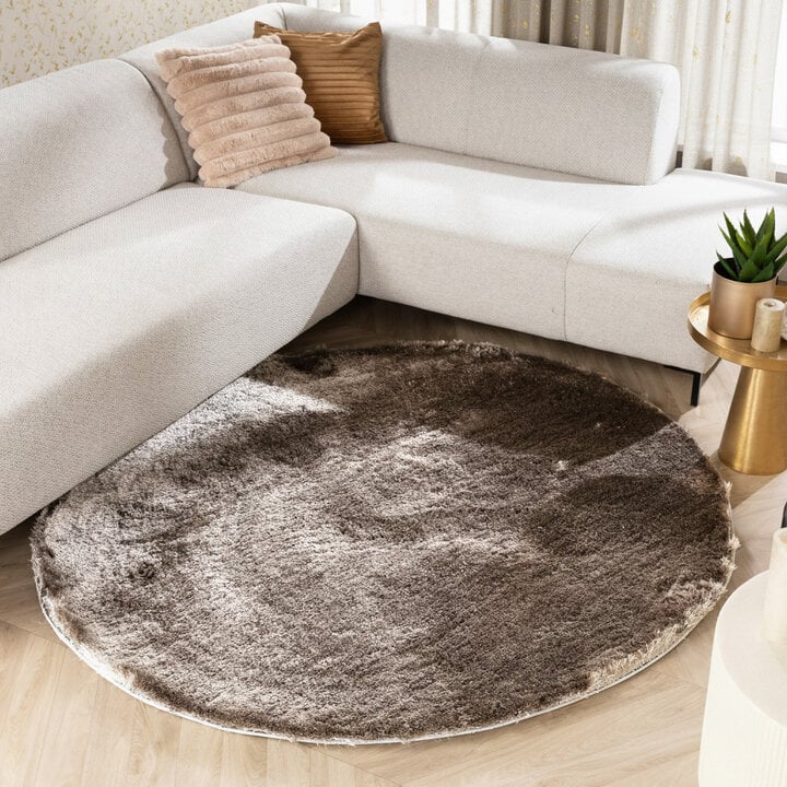 Hochflor Teppich Rund - Glorious Silber Grau