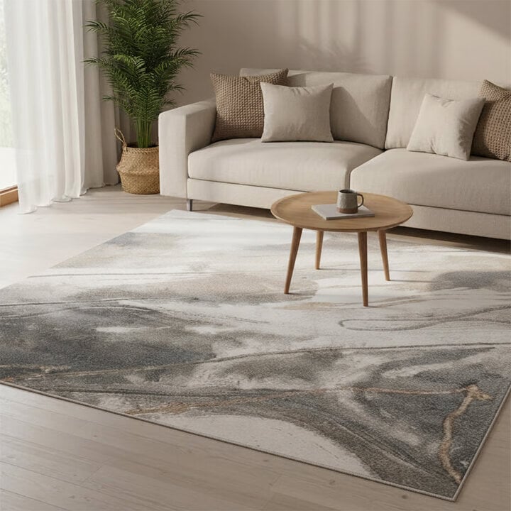 Waschbarer Teppich Abstrakt - Misha Lines Creme Grau