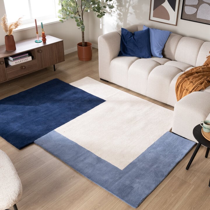 Wollteppich Abstrakt - Jules Creme Blau