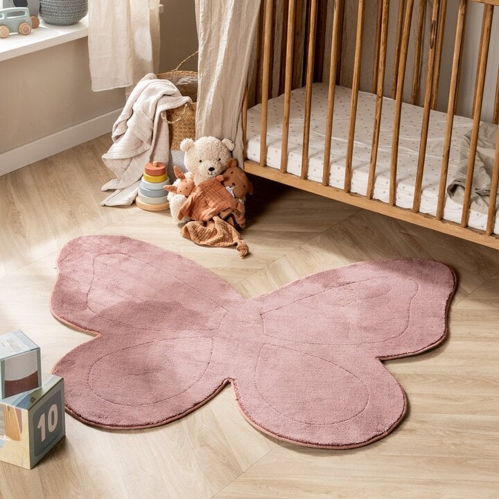 Kinderteppich Waschbar - Coco Schmetterling Dunkelrosa