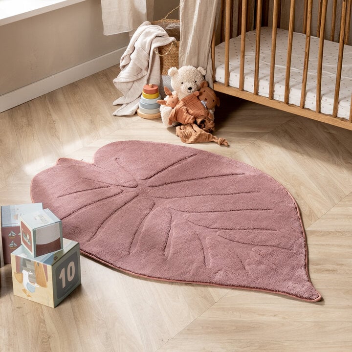 Kinderteppich Waschbar - Coco Blatt Dunkelrosa