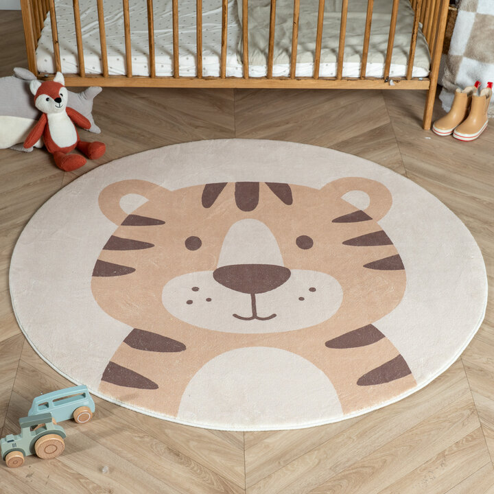 Waschbarer Spielteppich Rund - Sammy Tiger Beige