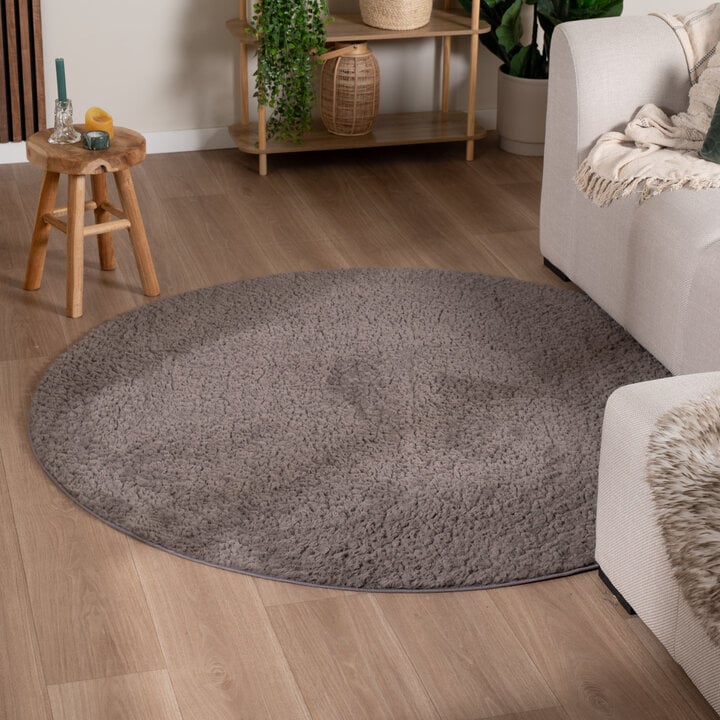 Flauschiger Teppich Rund - Bobby Grau