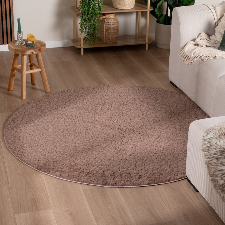 Flauschiger Teppich Rund - Bobby Braun