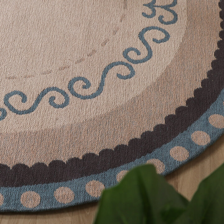 Baumwollteppich Rund - Nola Border Blau - 2